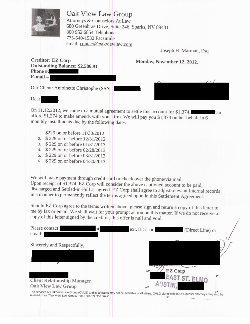 Client AC From TX Saved 5527 68 By Settling Store Front Payday Loan 